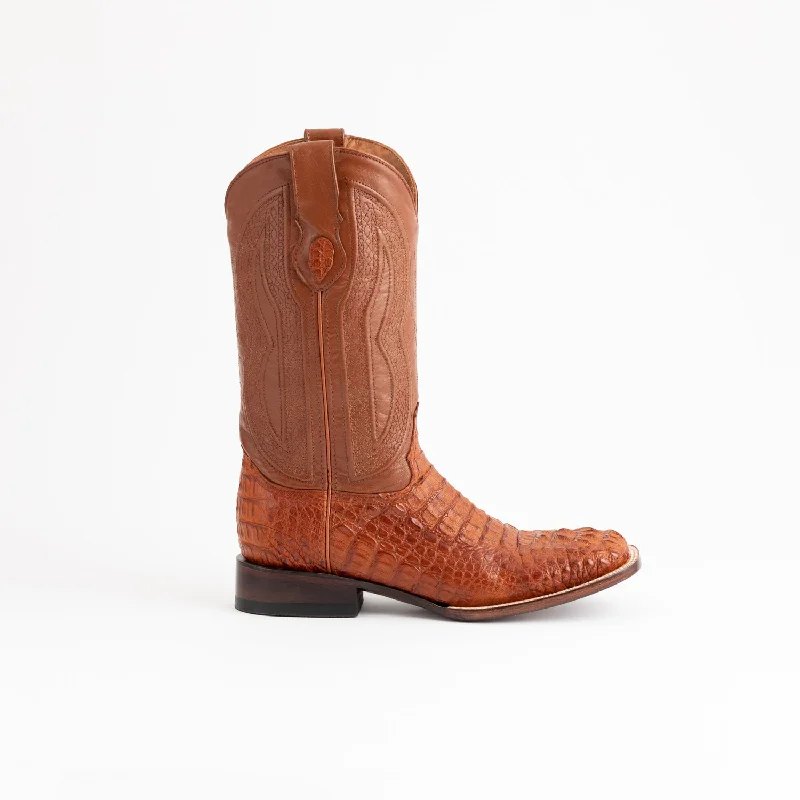 Men's cowboy boots with a high - heeled designFerrini Mens Cognac Leather Caiman Body S-Toe Dakota Cowboy Boots