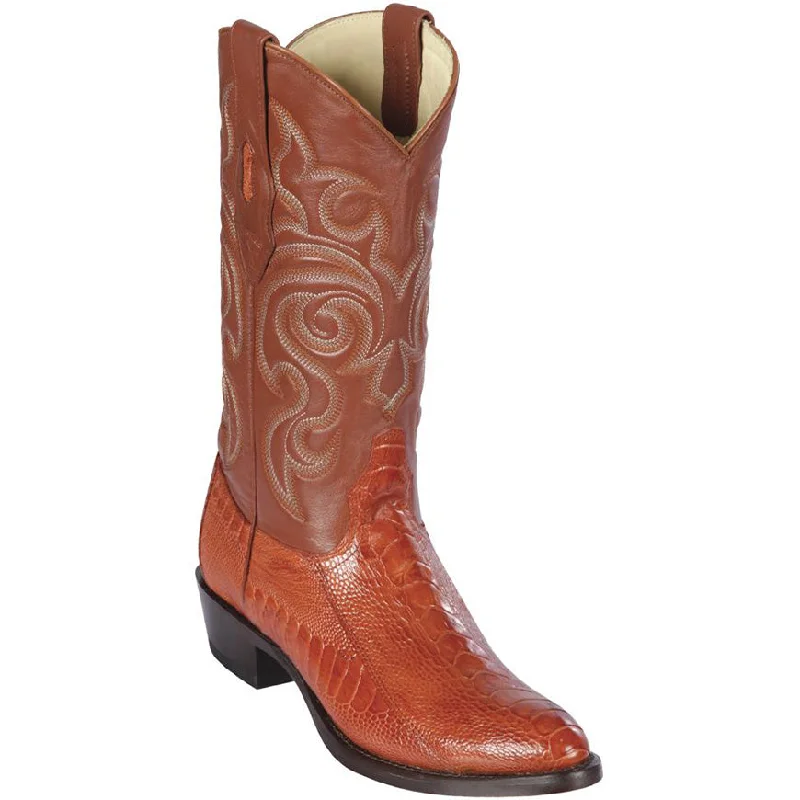 Men's cowboy boots with a heel guardCognac Round Toe Ostrich Leg Western Boots
