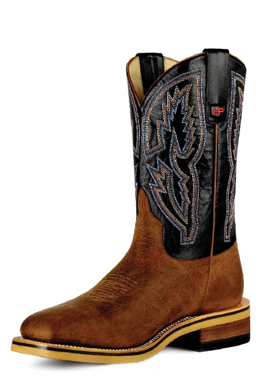 Men's cowboy boots with a decorative inlayHorse Power Mens Square Toe Bison/Black Leather Cowboy Boots