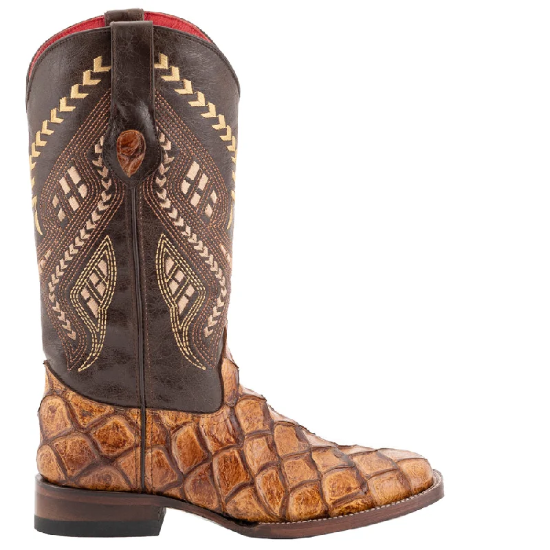 Men's cowboy boots with a spur ledgeBronco Pirarucu Embroidered Square Toe Cowboy Boots Men's cowboy boots with a spur ledgeBronco Pirarucu Embroidered Square Toe Cowboy Boots