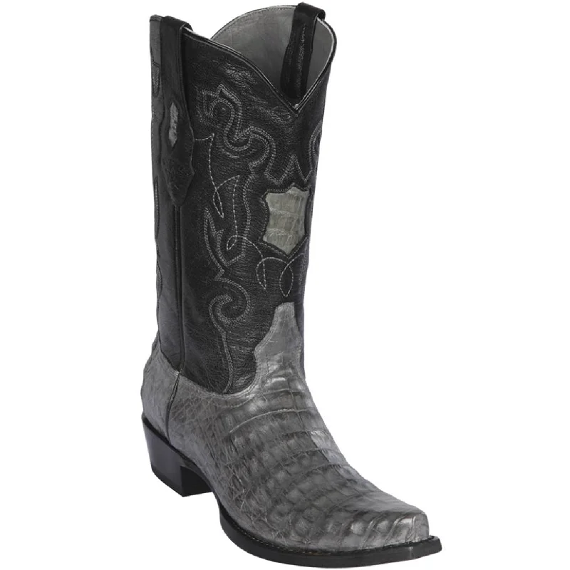 Men's cowboy boots in a dark brown leatherGrey Caiman Cowboy Boots - Snip Toe