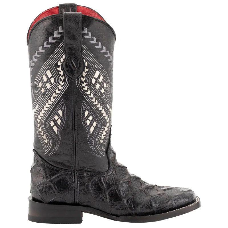 Men's cowboy boots with a leather lining for comfortBronco Pirarucu Embroidered Square Toe Cowboy Boots