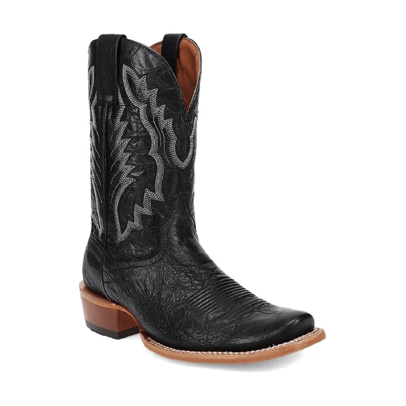 Men's cowboy boots with a snake - skin textureDan Post Mens Boerne Black Leather Cowboy Boots 9.5 D