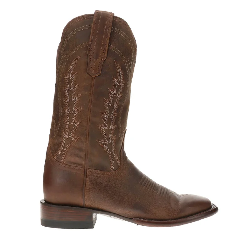 Men's cowboy boots with a concho belt detailDoc Broad Embroidered Bison Square Toe Pull On Cowboy Boots