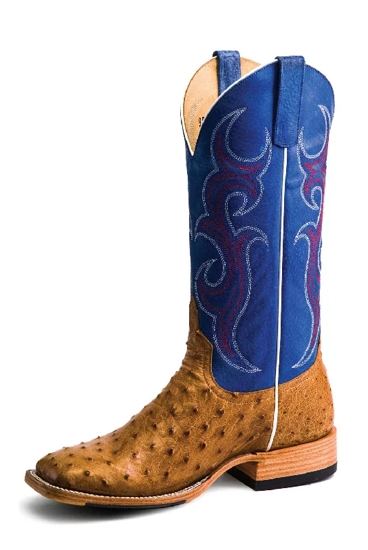 Men's genuine leather cowboy boots with a pointed toeHorse Power by Anderson Bean Mens Antique/Blue Ostrich Cowboy Boots 10 D