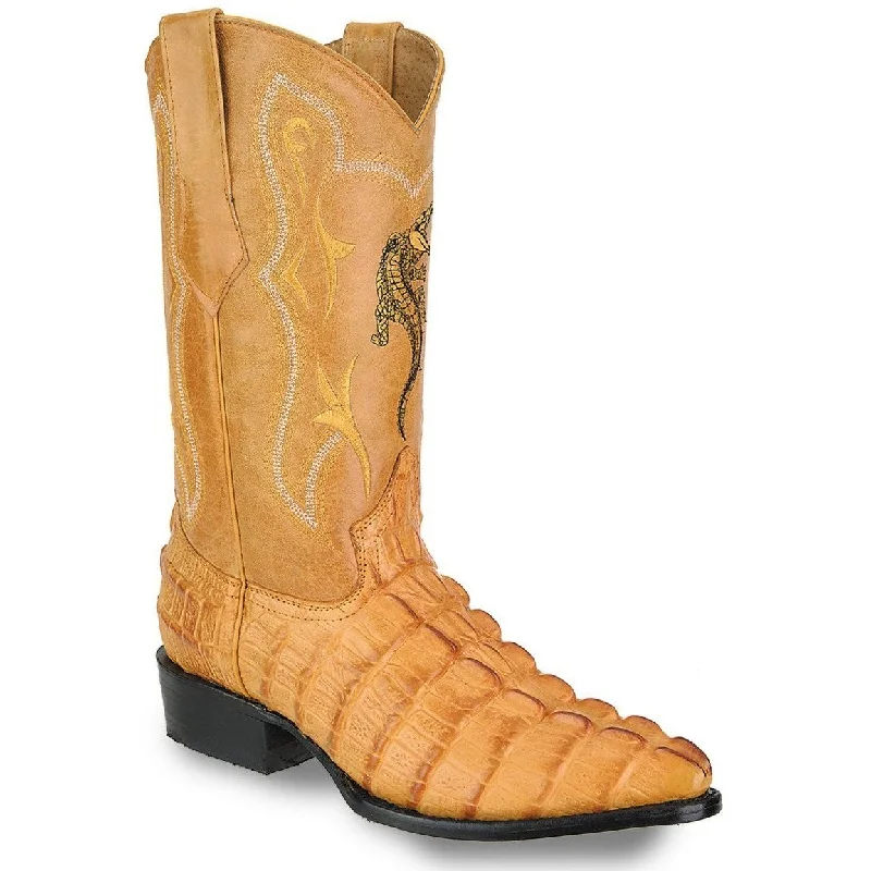 Men's cowboy boots with a decorative inlayJOE BOOTS 904 BUTTERCUP J Toe Boots Men's Cowboy Boots Caiman Print Leather,  Western Boots.