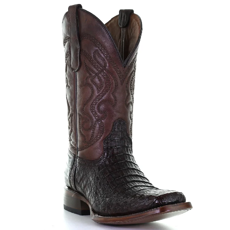 Brown Caiman Square Toe Boot