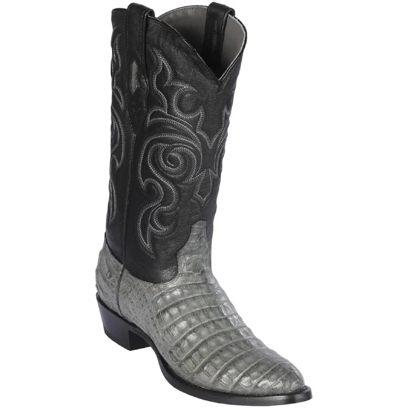 Men's western boots with a scalloped edge and a pull - on strapGrey Caiman Belly Round Toe Western Boots