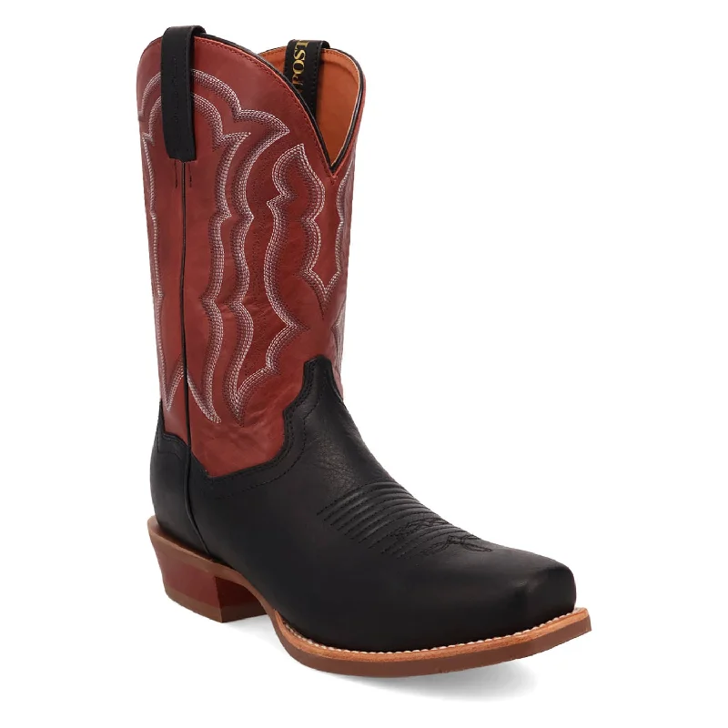 Men's cowboy boots with a silver - toned buckleDan Post Mens Creed Black/Red Leather Cowboy Boots