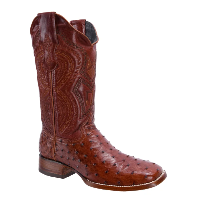 Men's cowboy boots with a rubber sole for tractionMen's western boots with a rubber sole for traction on various surfacesRC 703 Original Men's Ostrich COGNAC Western Boots, Square Toe Cowboy boots, Authentic Ostrich Leather