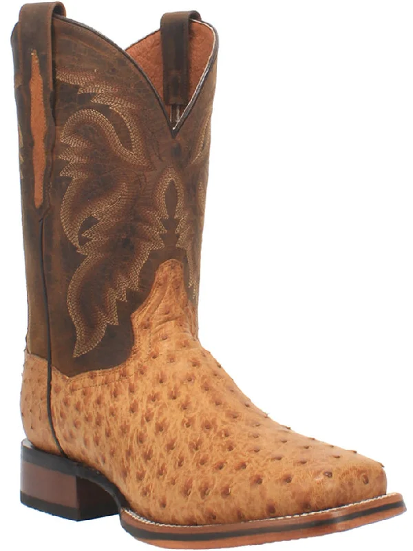 Dan Post DP4951 Mens KERSHAW Ostrich Leather Square Toe Boot Tan