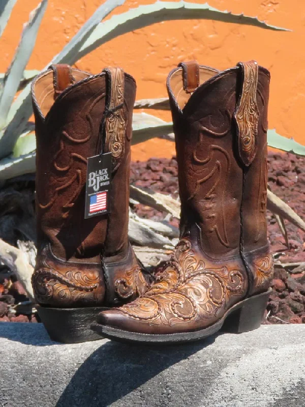 Men's cowboy boots with a concho belt detailBlack Jack HT-312 54 Mens Hand-Tooled Western Boots Antique Tan Brown Men's cowboy boots with a concho belt detailBlack Jack HT-312 54 Mens Hand-Tooled Western Boots Antique Tan Brown