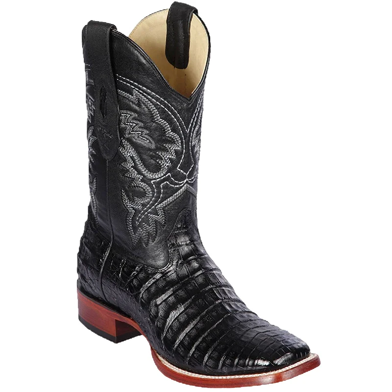 Men's cowboy boots with a snake - skin textureBlack Caiman Square Toe Cowboy Boots