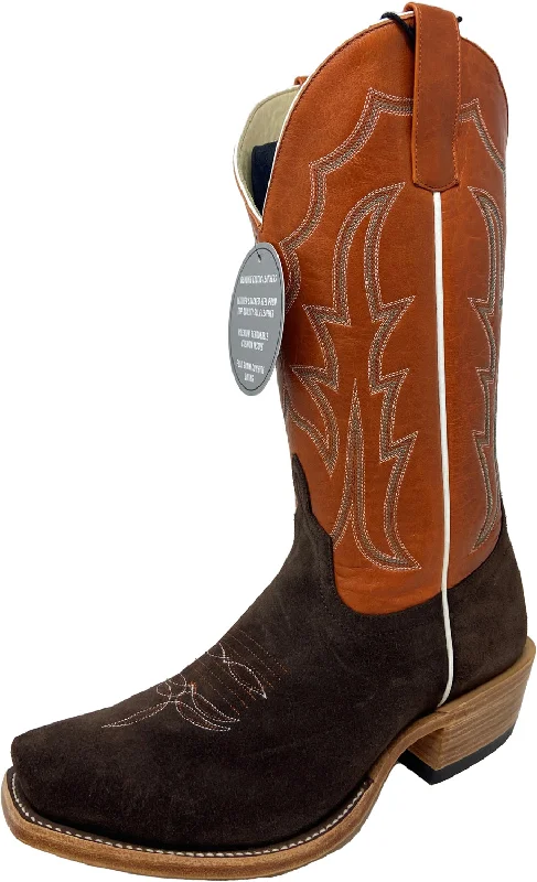 Men's cowboy boots with a decorative inlayHorse Power by Anderson Bean Mens Tangerine Leather Top Hand Cowboy Boots 13 EE