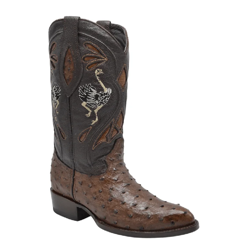 Men's cowboy boots with a distressed leather finishMen's western boots with a distressed leather finish for a rugged lookJOE BOOTS 903 BROWN J Toe Boots,  Original  Men's Cowboy Boots Ostrich Genuine Leather,  Western Boots.