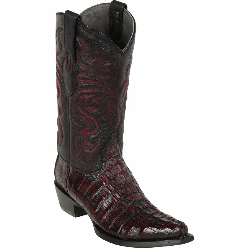 Men's genuine leather western boots with a snake - skin inlayCaiman Tail Snip Toe Western Boots