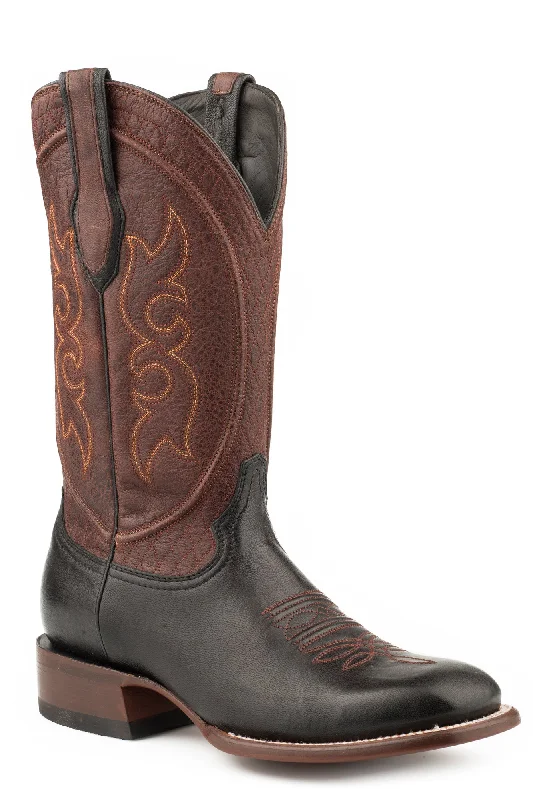 Men's cowboy boots with a rubber sole for tractionStetson Mens Black/Wine Goat Leather Bridger Cowboy Boots