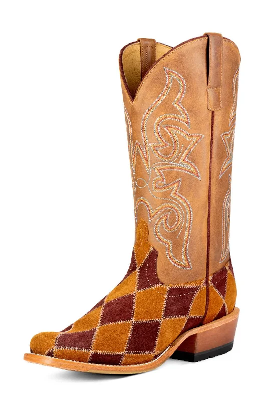 Men's cowboy boots in a dark brown leatherHorse Power Mens 13in Patchwork Ginger/Burgundy Leather Cowboy Boots