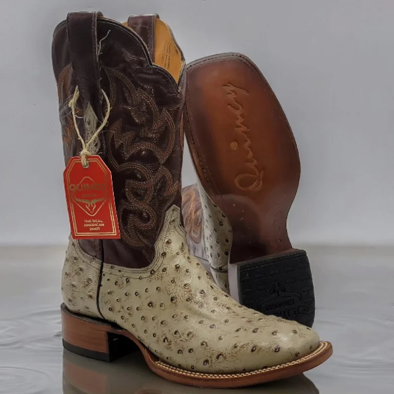 Men's cowboy boots with a spur ledgeOstrich Print Square Toe Cowboy Boots - Mink