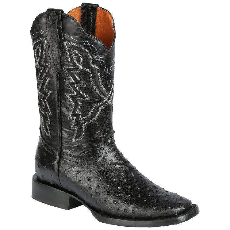 Men's cowboy boots with a spur ledgeSquare Toe Ostrich Print Boots