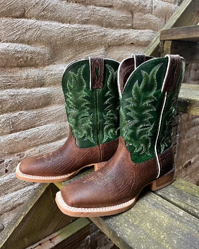 Vintage - style men's cowboy boots with a square toeDurango Men’s Rebel Brown/Evergreen Western Bridle Cowboy Boots DDB0461