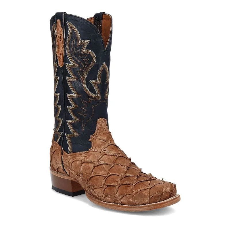 Men's cowboy boots with a concho belt detailDan Post Mens Riggs Tan/Dark Blue Leather Cowboy Boots Men's cowboy boots with a concho belt detailDan Post Mens Riggs Tan/Dark Blue Leather Cowboy Boots