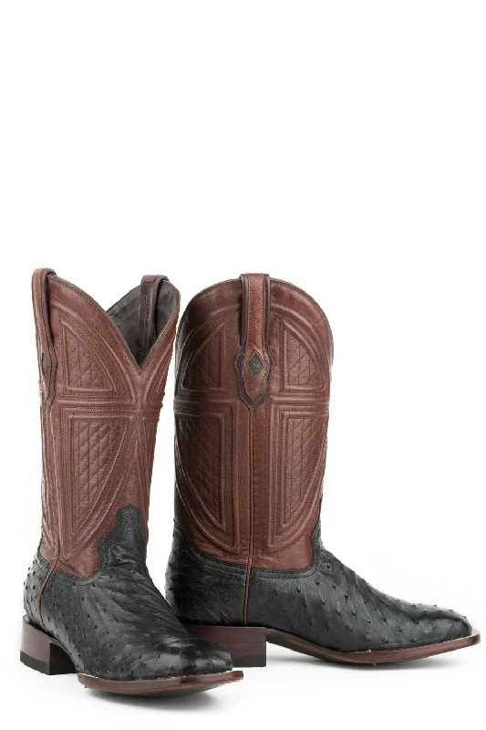 Men's genuine leather cowboy boots with a pointed toeStetson Mens Black/Brown Ostrich Dillon 12In Cowboy Boots