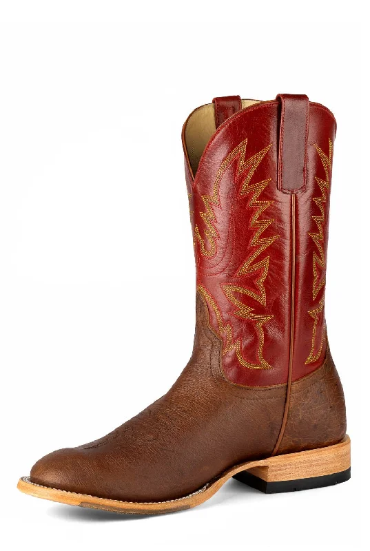 Men's cowboy boots with a spur ledgeHorse Power Mens Top Hand Weatherford Red Goat Leather Cowboy Boots