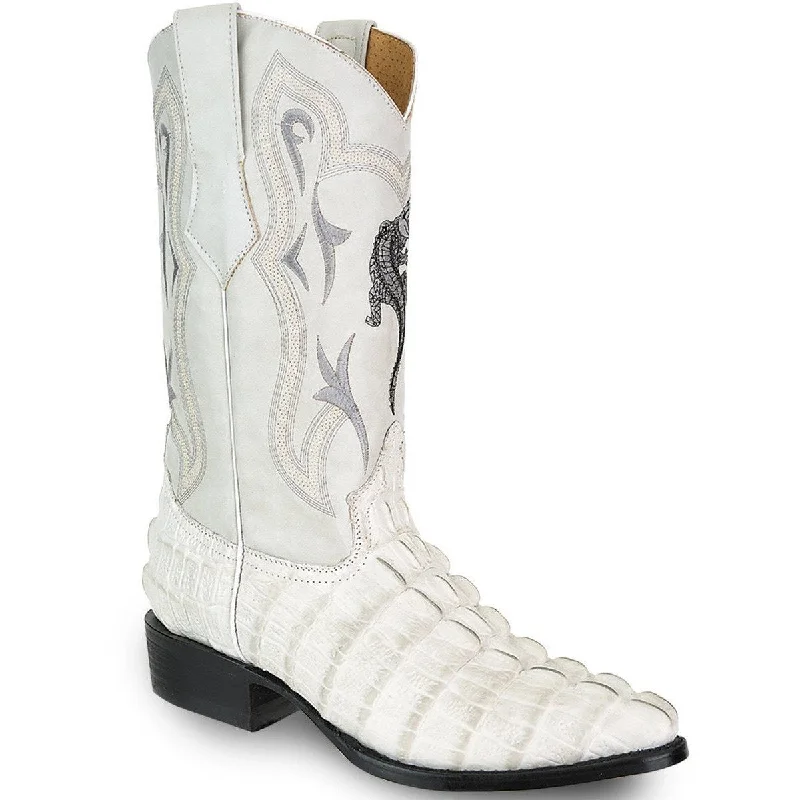 Men's cowboy boots with a rubber sole for tractionJOE BOOTS 904 BONE J Toe Boots Men's Cowboy Boots Cocodrile Print Leather,  Western Boots.
