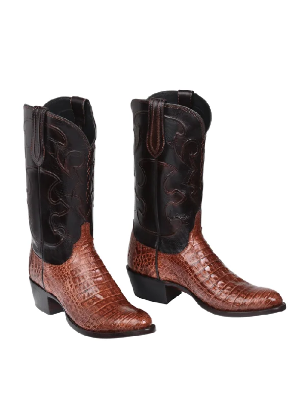 Men's cowboy boots in a dark brown leatherLucchese M1635.R4 Mens Charles Belly Caiman Boots Sienna Dark Brown Men's cowboy boots in a dark brown leatherLucchese M1635.R4 Mens Charles Belly Caiman Boots Sienna Dark Brown