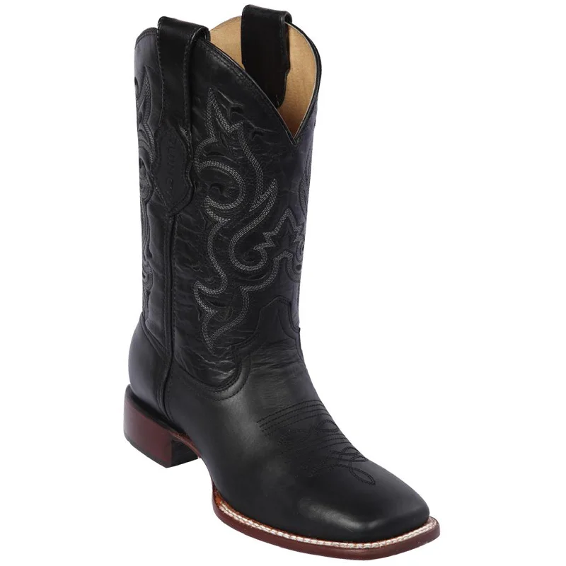 Men's cowboy boots with a high - heeled designBlack Wide Square Toe Cowboy Boots