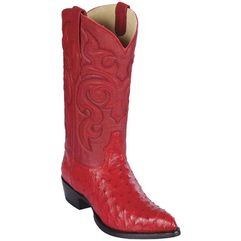 Men's cowboy boots with a decorative inlayRed Ostrich Cowboy Boots