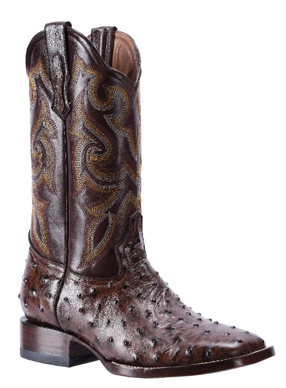 Men's genuine leather cowboy boots with a pointed toeBD701 BROWN, Men's Western Boots: Square Toe Cowboy & Rodeo Boots Ostrich Print Genuine Leather Men's genuine leather cowboy boots with a pointed toeBD701 BROWN, Men's Western Boots: Square Toe Cowboy & Rodeo Boots Ostrich Print Genuine Leather