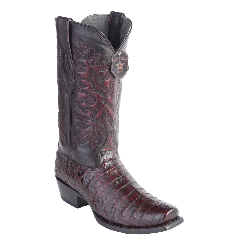 Men's cowboy boots with a pull - on strapBlack Cherry Caiman Belly Square Toe Cowboy Boots
