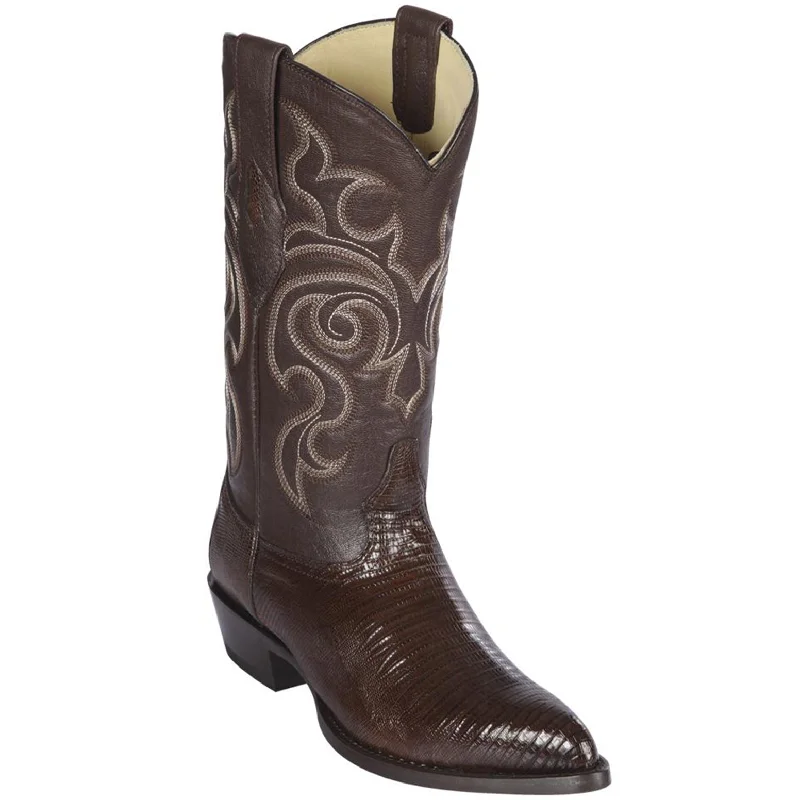 Men's cowboy boots with a spur ledgeLizard Teju Brown Cowboy Boots J-Toe
