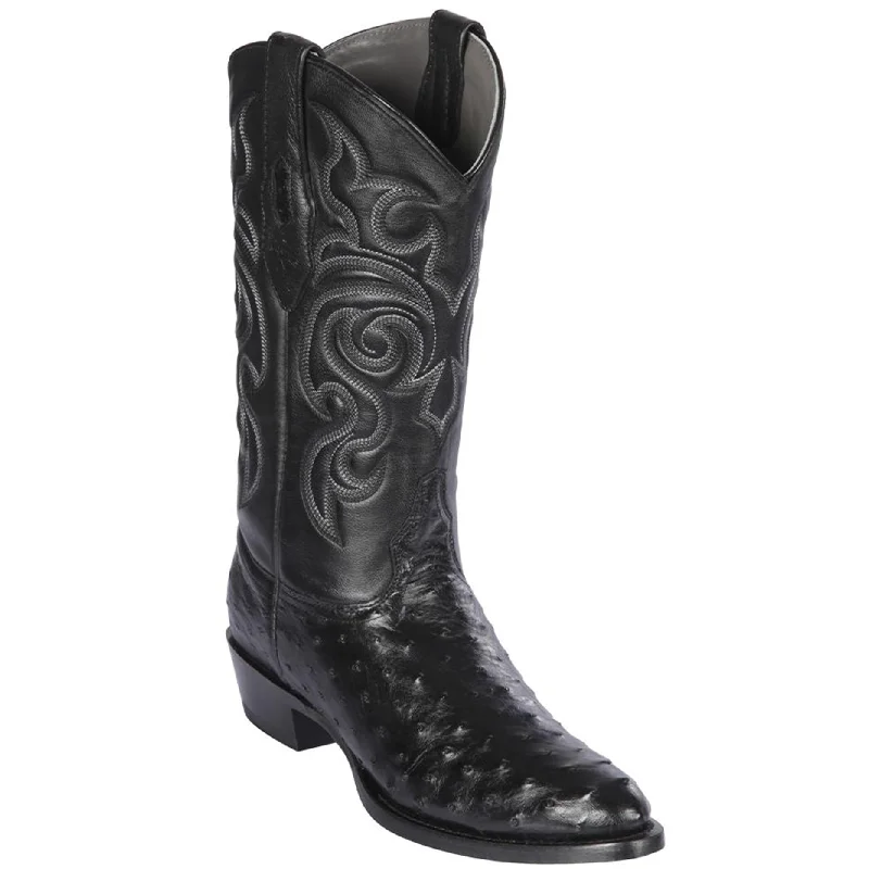 Men's genuine leather cowboy boots with a pointed toeBlack Ostrich Boots R-Toe