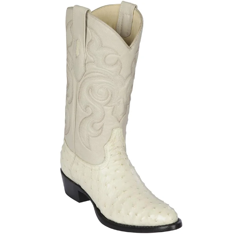 Winter-White Ostrich Skin Boots R-Toe