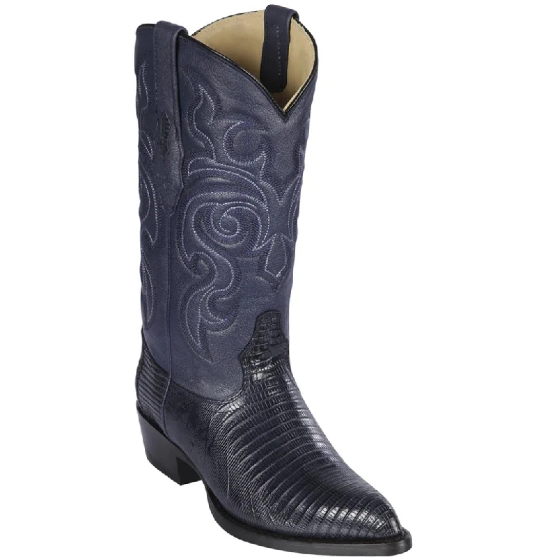 Men's cowboy boots with a distressed leather finishLizard Cowboy Boots J-Toe Navy Blue