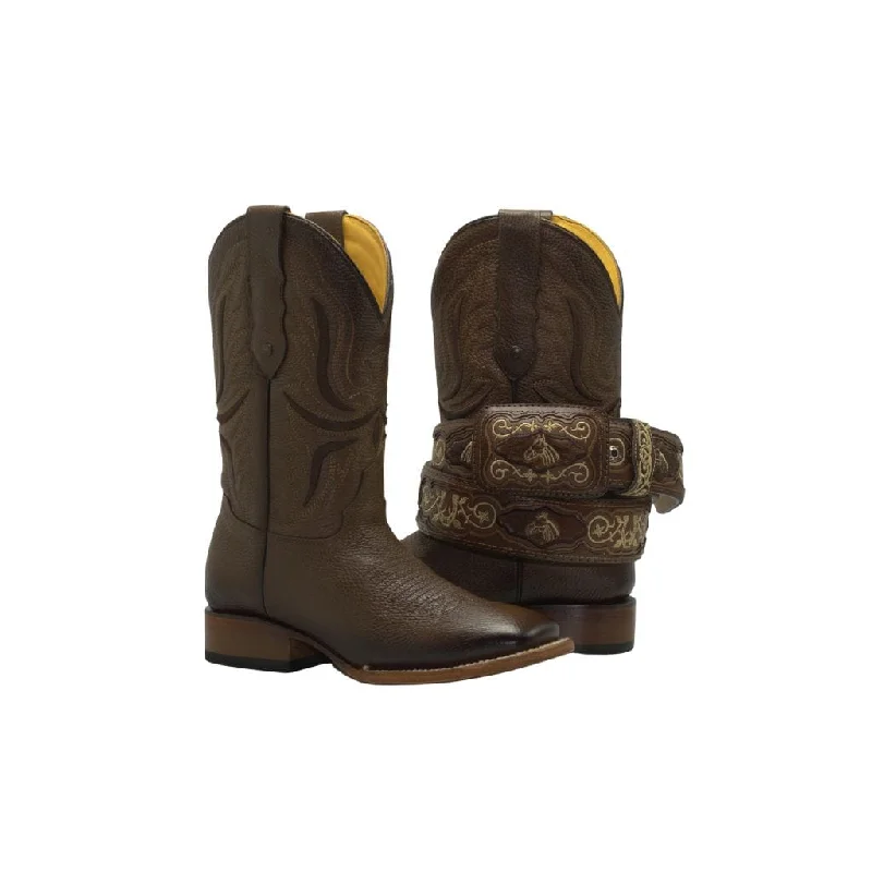 Men's western boots with a high - quality leather upper and a suede liningRC 095 TOBACCO COMBO Men's Western Boots: Square Toe Cowboy & Rodeo Boots in Full grain Leather with CB Caporal Belt