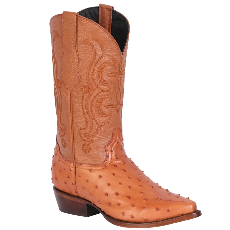 Men's cowboy boots with a scalloped edgeOstrich Print Boots Pointed Toe Cognac