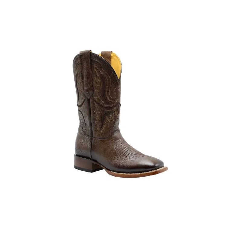 Western - style men's boots with intricate tooling and stitchingRC 095 TABACCO Men's Western Boots: Square Toe Cowboy & Rodeo Boots in Full Grain  Leather