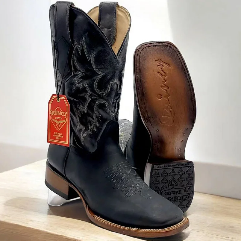 Western - style men's cowboy boots with intricate stitchingBlack Square Toe Boots