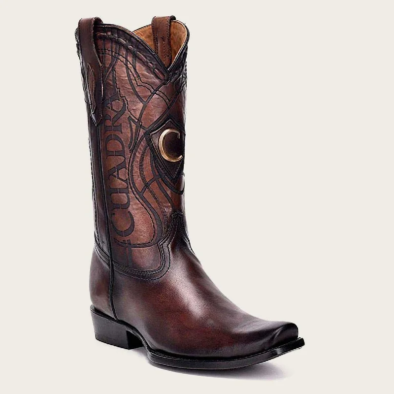 Men's western boots with a scalloped edge and a pull - on strapBrown Semi Square Toe Mens Western Boots