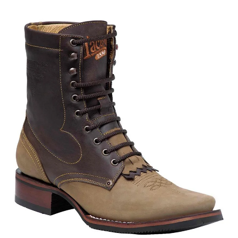Men's cowboy boots with a snake - skin textureLace Up Western Boots