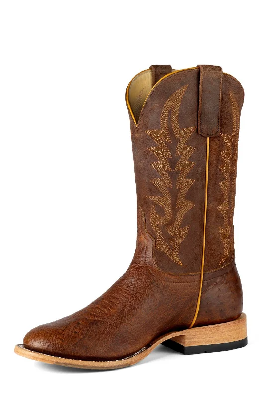 Men's cowboy boots with a rubber sole for tractionHorse Power Mens Top Hand Brown Smooth Ostrich Cowboy Boots