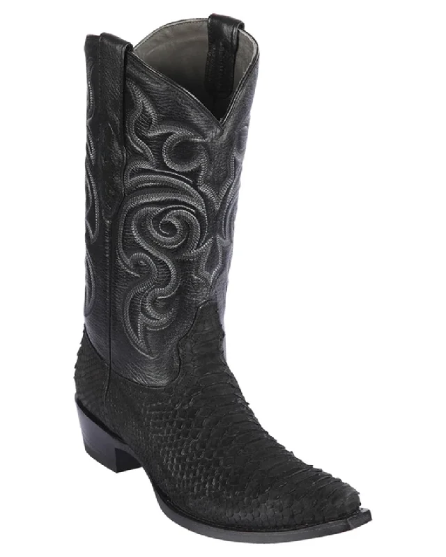 Men's western boots with a high - heeled design and a pointed toeMen’s Suede Python Western Boots