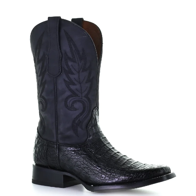 Men's cowboy boots with a leather lining for comfortBlack Caiman Square Toe Cowboy Boots