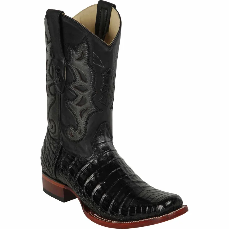 Vintage - style men's cowboy boots with a square toeBlack Square Toe Caiman Boots