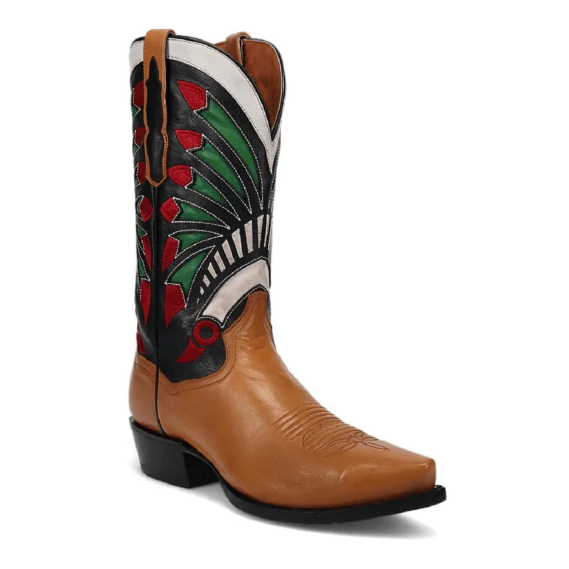 Men's cowboy boots with a rubber sole for tractionDan Post Mens Ronan Tan/Multi Leather Cowboy Boots