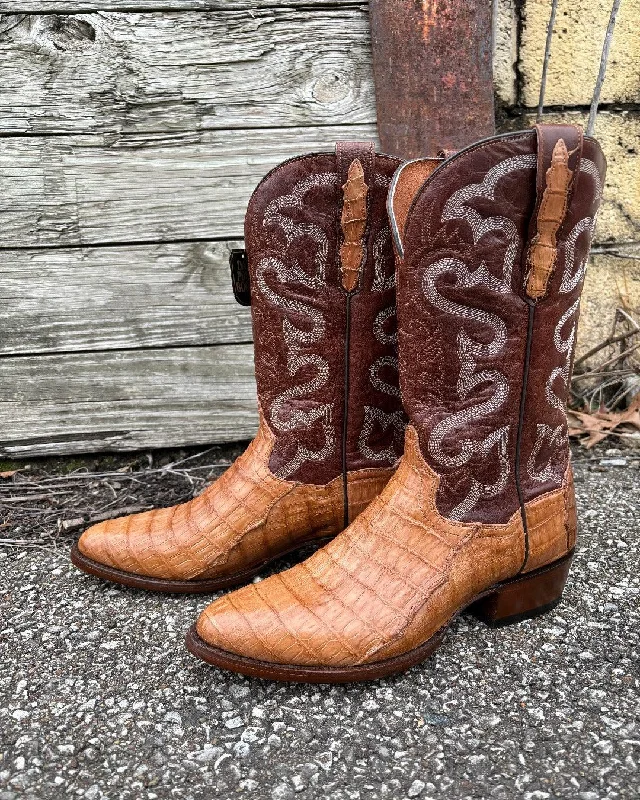 Men's cowboy boots with a spur ledgeDan Post Men's Primetime Tan Caiman Round Toe Cowboy Boots DP3096